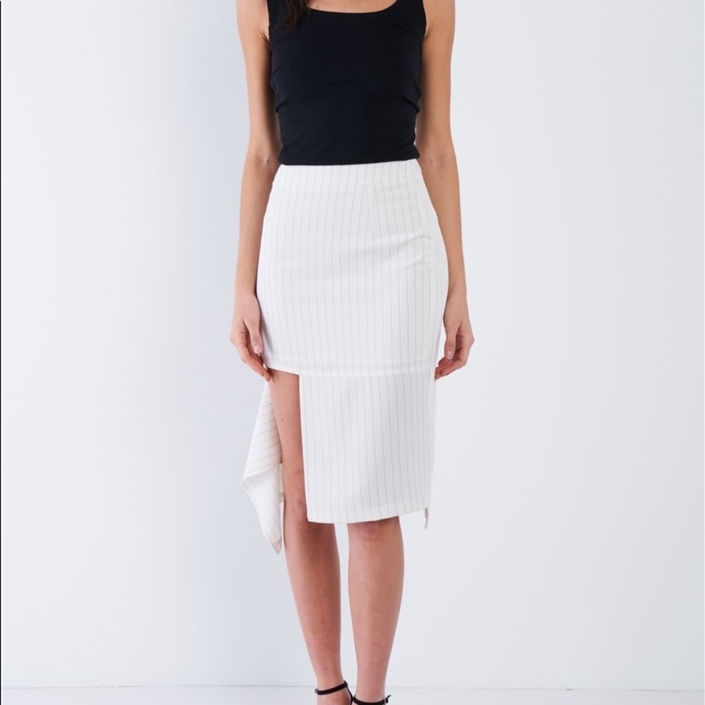Off-white Pinstripe Cut Out A-Hem Bodycon Midi